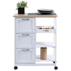 Keukentrolley Op Wieltjes - Serveerwagen - Wit/Grenenhout - Met Lades - Rolwagen Keuken -Thuisopslag 1200x1200 1192