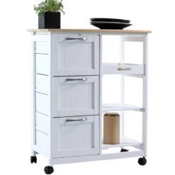 Keukentrolley Op Wieltjes - Serveerwagen - Wit/Grenenhout - Met Lades - Rolwagen Keuken -Thuisopslag 1200x1200 1193