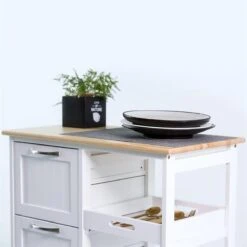 Keukentrolley Op Wieltjes - Serveerwagen - Wit/Grenenhout - Met Lades - Rolwagen Keuken -Thuisopslag 1200x1200 1194