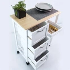 Keukentrolley Op Wieltjes - Serveerwagen - Wit/Grenenhout - Met Lades - Rolwagen Keuken -Thuisopslag 1200x1200 1195