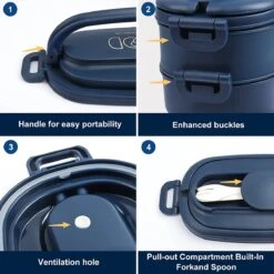 OITUGG Lunchbox Volwassenen: 2-laags Bento Box 1550 Ml Voor Mannen Vrouw - 3-vaks Lunchbox Met Bestek - BPA-vrije Plastic Lunchbox Geschikt Voor Kantoorschool - Magnetronbestendig Vaatwasmachinebestendig (blauw) -Thuisopslag 1200x1200 12