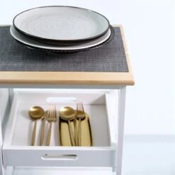 Keukentrolley Op Wieltjes - Serveerwagen - Wit/Grenenhout - Met Lades - Rolwagen Keuken -Thuisopslag 1200x1200 1200