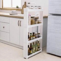 Merkloos Decopatent® Smal Keukenrek Opbergrek 4 Laags Op Wieltjes Met Vakken - Smalle Kast - Keukentrolley Met Wielen - Badkamer - Nisrek