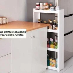 Merkloos Decopatent® Smal Keukenrek Opbergrek 4 Laags Op Wieltjes Met Vakken - Smalle Kast - Keukentrolley Met Wielen - Badkamer - Nisrek -Thuisopslag 1200x1200 1204