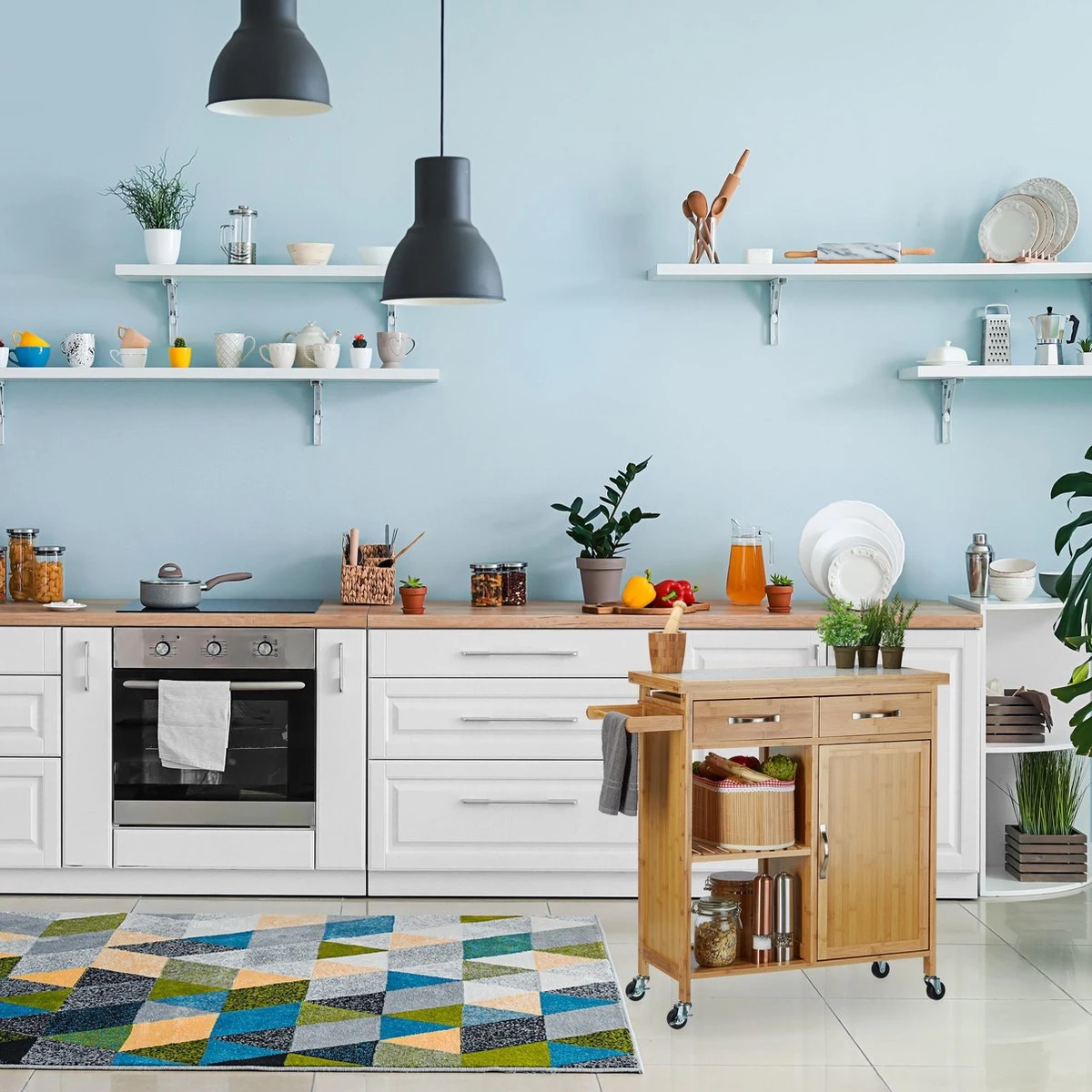 Relaxdays Serveerwagen Hout - Keukentrolley Bamboe - Theewagen - Keukenwagen - Trolley 4 Relaxdays Serveerwagen Hout - Keukentrolley Bamboe - Theewagen - Keukenwagen - Trolley - Afbeelding 2