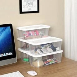 Trend24 Opbergboxen - Opbergbox Met Deksel - Opbergdozen - Opbergboxen Kunststof Met Deksel - 12,5 X 34,5 X 19,5 Cm - Set Van 12 Stuks - Wit - Transparant -Thuisopslag 1200x1200 1289