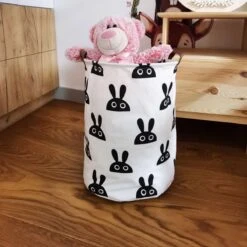 Opbergmand Met Handvaten - Konijntjes - Wasmand En Opberger - Wasmand Kinderkamer - Opbergen Speelgoedmand - Zwart - Wit -Thuisopslag 1200x1200 1357