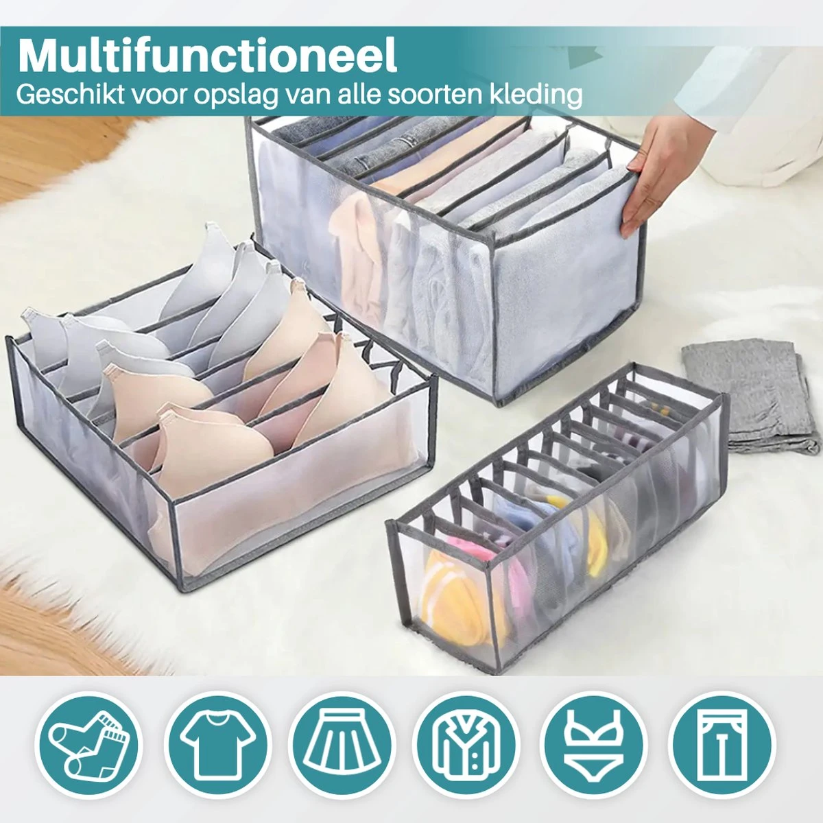 Mondio Broeken Kleding Organizer - Set: 2 Stuks - Opberg Box/Doos/Mand/Vakken - Opbergbox Kast/Kledingkast/Lade - Organizer Kleding/BH/Sokken/Ondergoed - Ruimtebesparende Kledinghangers 5 Mondio Broeken Kleding Organizer - Set: 2 Stuks - Opberg Box/Doos/Mand/Vakken - Opbergbox Kast/Kledingkast/Lade - Organizer Kleding/BH/Sokken/Ondergoed - Ruimtebesparende Kledinghangers - Afbeelding 3