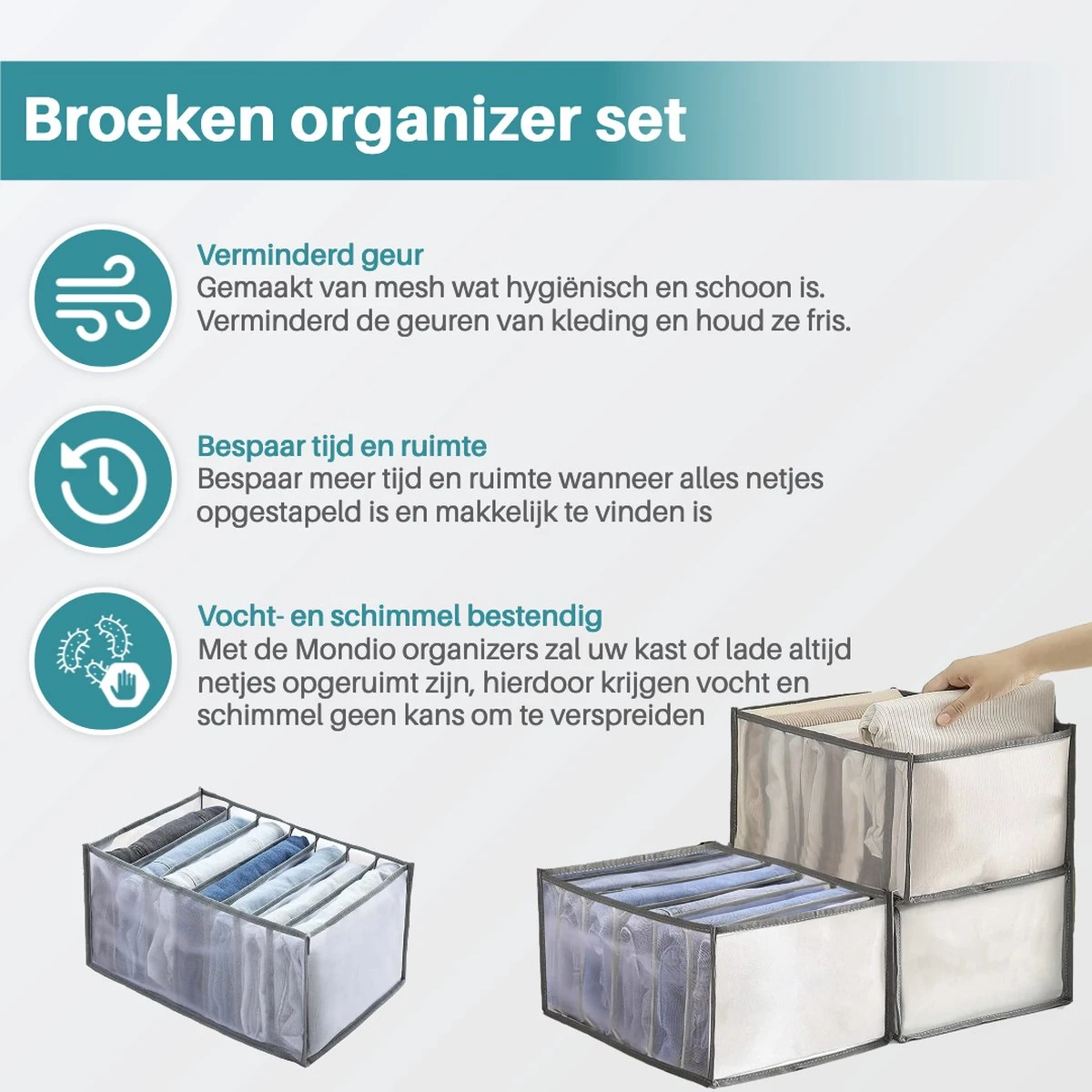 Mondio Broeken Kleding Organizer - Set: 2 Stuks - Opberg Box/Doos/Mand/Vakken - Opbergbox Kast/Kledingkast/Lade - Organizer Kleding/BH/Sokken/Ondergoed - Ruimtebesparende Kledinghangers 13 Mondio Broeken Kleding Organizer - Set: 2 Stuks - Opberg Box/Doos/Mand/Vakken - Opbergbox Kast/Kledingkast/Lade - Organizer Kleding/BH/Sokken/Ondergoed - Ruimtebesparende Kledinghangers - Afbeelding 11