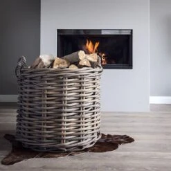 Houtmand Haardhout - Rotan Mand - Houtmand Voor Binnen - 45x45x50cm - Giga Meubel