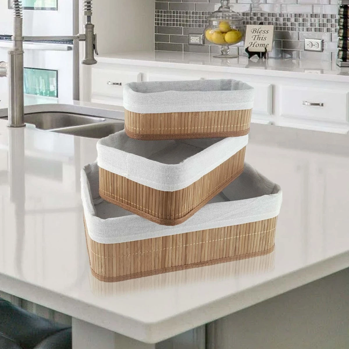 Bamboe Manden 3 Stuks | Multifunctionele Mand | Opbergmanden | 20x10x8cm | 25x15x10cm| 30x20x12cm | Opberg Box/Doos/Mand/Vakken - Opbergsysteem 3 Bamboe Manden 3 Stuks | Multifunctionele Mand | Opbergmanden | 20x10x8cm | 25x15x10cm| 30x20x12cm | Opberg Box/Doos/Mand/Vakken - Opbergsysteem