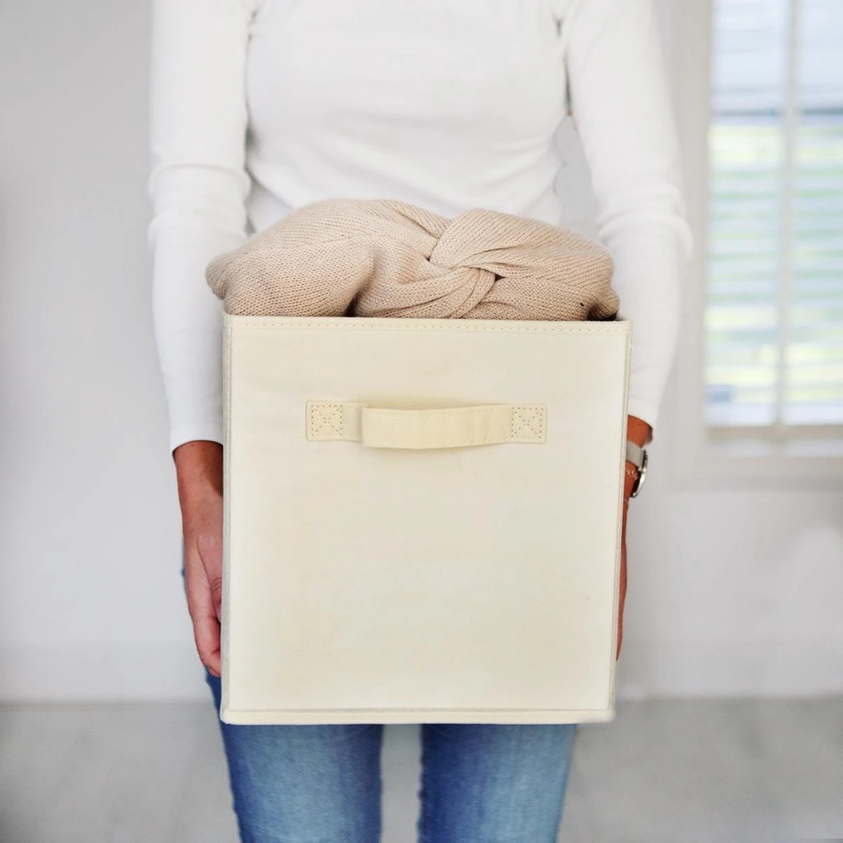 LifeGoods Kast Organizers - 6 Stuks - 20L - Textiel - Beige 8 LifeGoods Kast Organizers - 6 Stuks - 20L - Textiel - Beige - Afbeelding 6