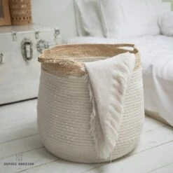 Wasmand Van Sophie Nordinn® - Mand Tumba Wit (Special Edition) - Opbergmand Zeegras/Katoen -Thuisopslag 1200x1200 1393