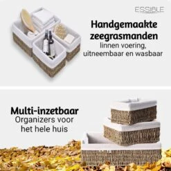 ESSIBLE Set Van 3 Stuks - Luxe Manden - Opbergmand - Geweven - Decoratieve - Handgemaakte - Rechthoekige - Manden - Katoen - Riet -Thuisopslag 1200x1200 1461