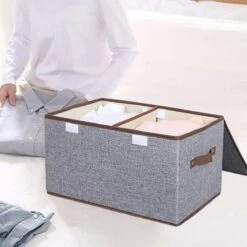 Merkloos Opbergmand Met Deksel - Grijs - Opvouwbare Opbergmand - Textiel - Opbergdoos - Organizer - Speelgoed Opbergmand - Opbergbox -Thuisopslag 1200x1200 1476