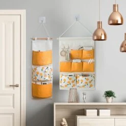 Merkloos Opbergzakken Linnen - 2 Stuks - Oranje / Wit - Muurorganizer - Wandorganizer -Hangende Opberger - Textiel - Organizer Voor Spullen - Opbergzak Hangend - Muurdecoratie -Thuisopslag 1200x1200 1480
