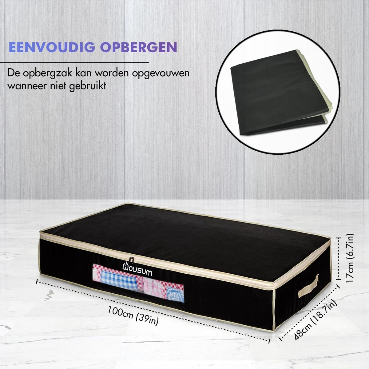 Housum Opbergtassen - Organizer Voor Dekbed En Kleding - Stof - Zwart - 2 Stuks 5 Housum Opbergtassen - Organizer Voor Dekbed En Kleding - Stof - Zwart - 2 Stuks - Afbeelding 3
