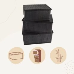 Orange85 Mandenset - Opbergmand Set Van 3 - Zwart - 33.5x25x15.5 Cm - Bamboe -Thuisopslag 1200x1200 1569