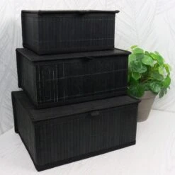 Orange85 Mandenset - Opbergmand Set Van 3 - Zwart - 33.5x25x15.5 Cm - Bamboe -Thuisopslag 1200x1200 1570