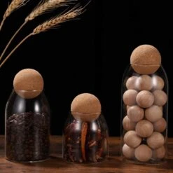 Igoods Helderglazen - Voorraadpot Met Kurkbal - Thee- En Koffiebus Met Bolvormig Houten Deksel - Voedselblikken - Keukenopslag - Opslagpotten -Thuisopslag 1200x1200 158