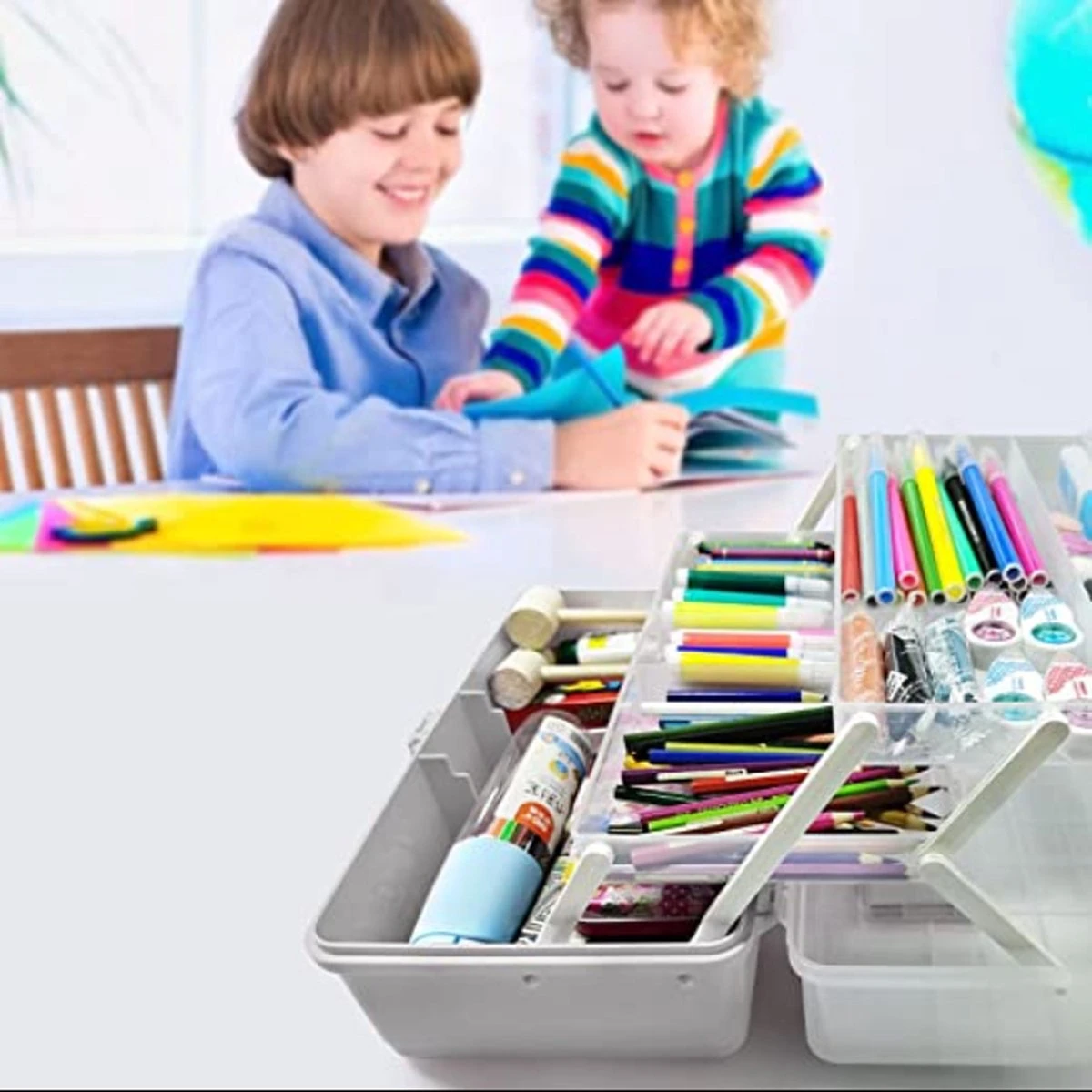 Merkloos Knutseldoos Plastic Naaidoos Met Handvat, Knutselkoffer Opbergdoos - Opbergkoffer Met Vakjes - Sorteerdoos Opbergbox GRIJS 8 Merkloos Knutseldoos Plastic Naaidoos Met Handvat, Knutselkoffer Opbergdoos - Opbergkoffer Met Vakjes - Sorteerdoos Opbergbox GRIJS - Afbeelding 6