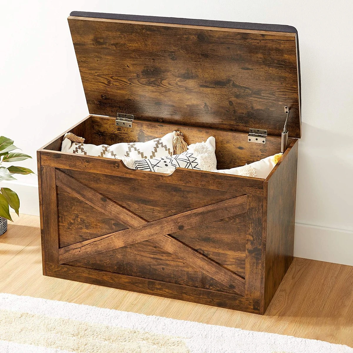 Songmics Schoenbank, Zitkist, Opbergkast, Met Bekleding, 76 X 40 X 48 Cm, Landhuisstijl, Vintage Bruin LHS056X01 9 Songmics Schoenbank, Zitkist, Opbergkast, Met Bekleding, 76 X 40 X 48 Cm, Landhuisstijl, Vintage Bruin LHS056X01 - Afbeelding 7