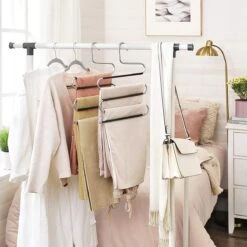 Broekenhangers, Set Van 4, Meerdere Ruimtebesparende Metalen Hangers, Voor 5 Broeken Per Stuk, S-vorm, Anti-slip, Garderobe, Voor Broeken, Jeans, Sjaals, Handdoeken, Stropdassen -Thuisopslag 1200x1200 1733