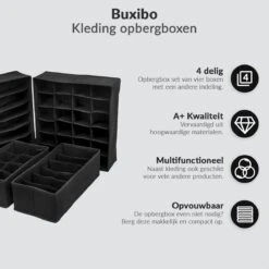 Buxibo Kleding Opbergbox Set - Opvouwbare Kastlade Verdeler / Onder Bed Organizer Opberger - BH/Sokken/Ondergoed - Opbergsysteem Met Vakken - 4 Stuks - Zwart -Thuisopslag 1200x1200 1784
