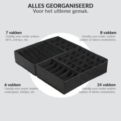 Buxibo Kleding Opbergbox Set - Opvouwbare Kastlade Verdeler / Onder Bed Organizer Opberger - BH/Sokken/Ondergoed - Opbergsysteem Met Vakken - 4 Stuks - Zwart -Thuisopslag 1200x1200 1785