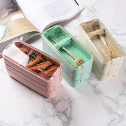 Bento Lunchbox - Lunchtrommel 900ml 3 Laags - Inclusief Bestek - Beige - Opline -Thuisopslag 1200x1200 180