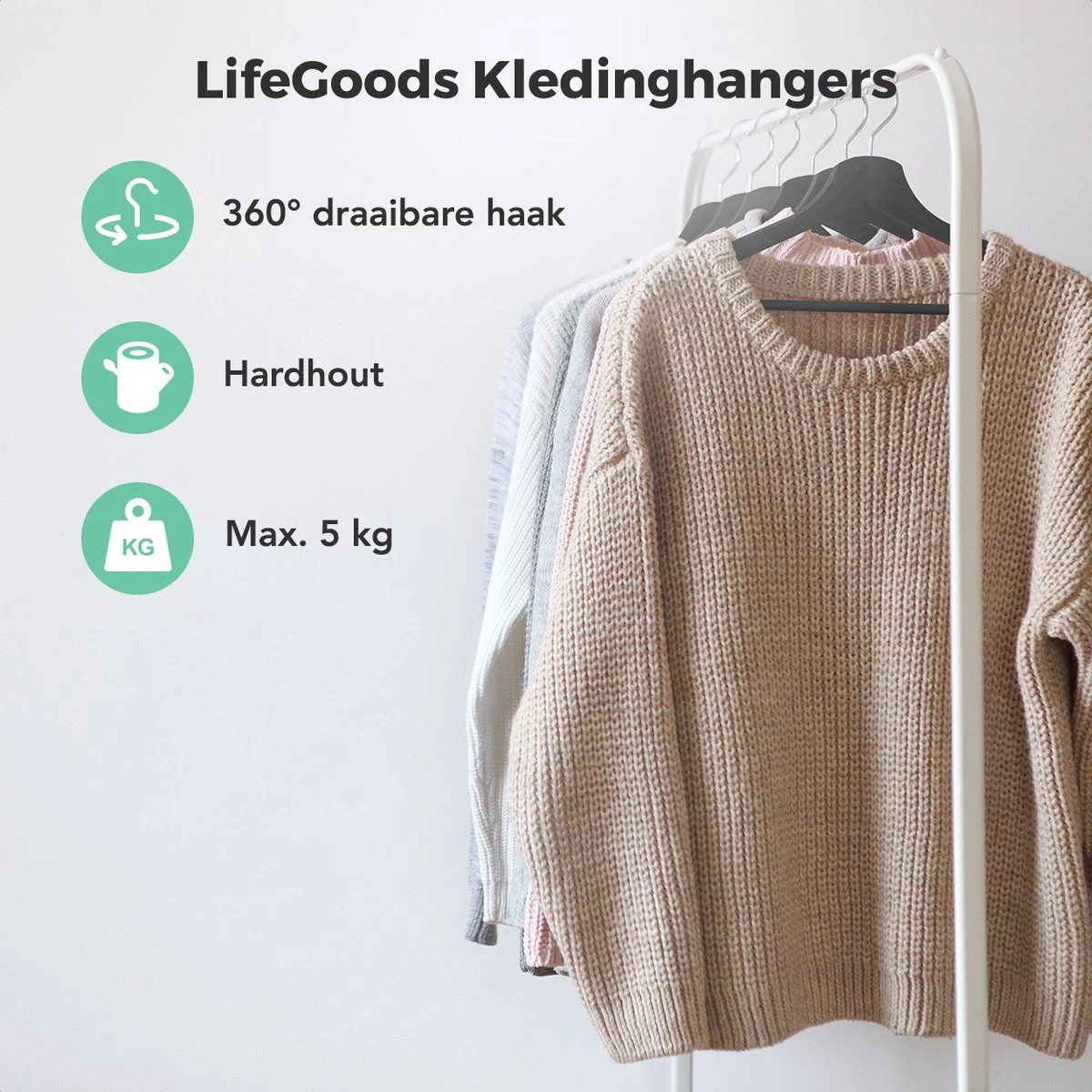 LifeGoods Kledinghangers - Met Broeklat - Hardhout - Zwart - 20 Stuks 4 LifeGoods Kledinghangers - Met Broeklat - Hardhout - Zwart - 20 Stuks - Afbeelding 2