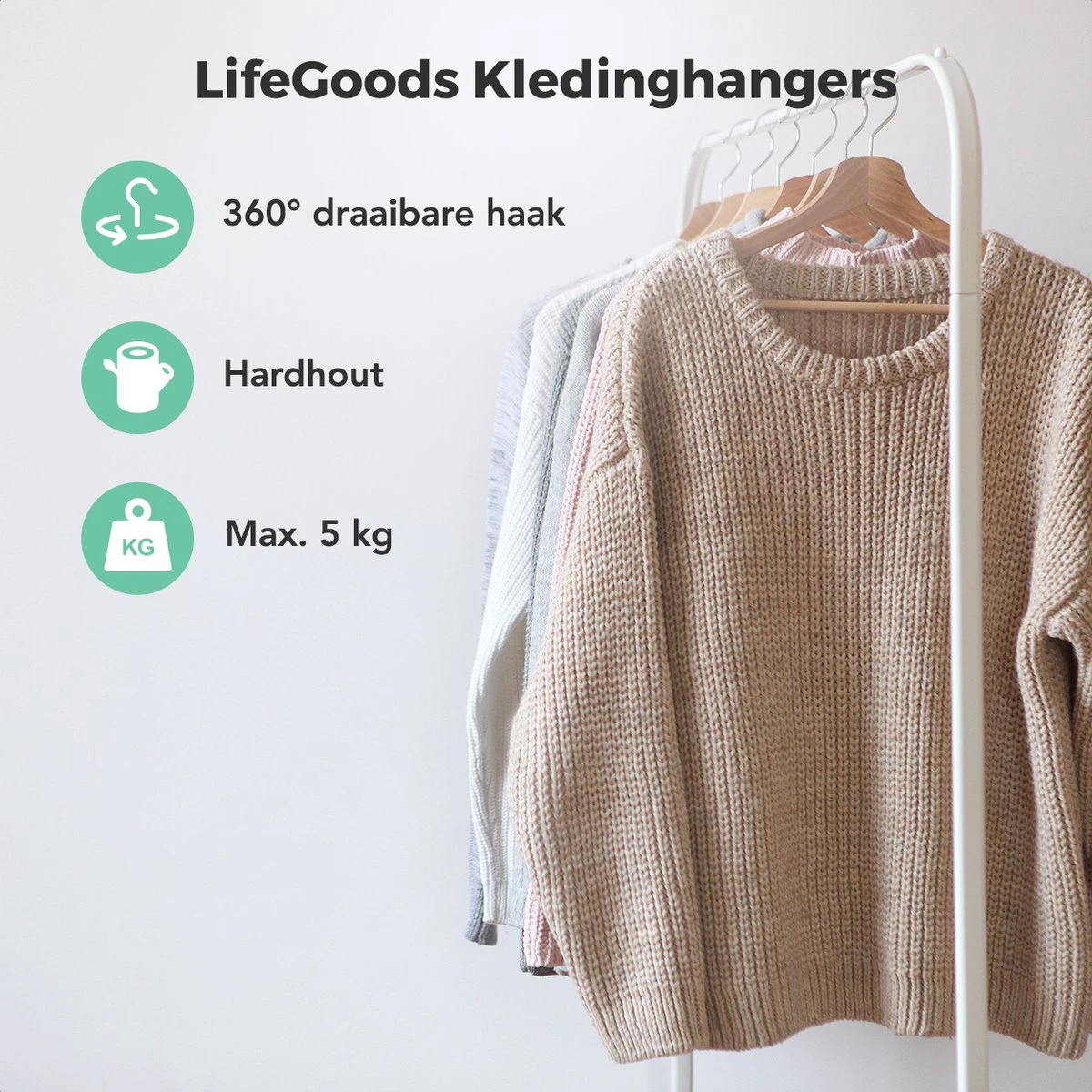LifeGoods Kledinghangers - Met Broeklat - Hardhout - Natural - 30 Stuks 4 LifeGoods Kledinghangers - Met Broeklat - Hardhout - Natural - 30 Stuks - Afbeelding 2