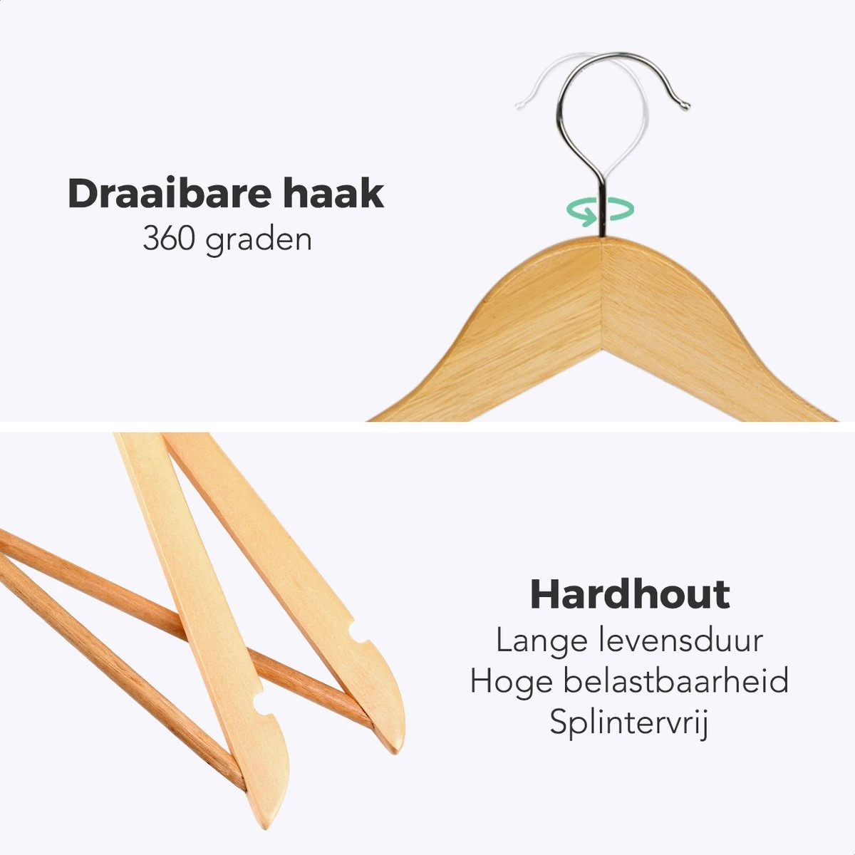 LifeGoods Kledinghangers - Met Broeklat - Hardhout - Natural - 30 Stuks 5 LifeGoods Kledinghangers - Met Broeklat - Hardhout - Natural - 30 Stuks - Afbeelding 3