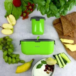 Homra Lunchset In Tas BREAQ Green - Broodtrommel - Yoghurtbeker - Koeltas - Lunch To Go - Duurzaam Kunststof - BPA Vrij - Lunchtrommel - Magnetron, Diepvries, Vaatwasser Bestendig - Grijs Met Groen - Picknick - Kantoor - School - Vers Houden -Thuisopslag 1200x1200 186