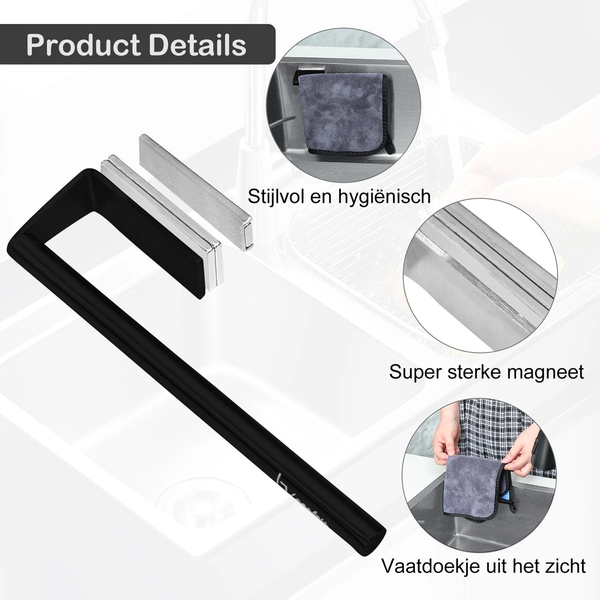 Lopoleis Vaatdoekhouder Magnetisch Zwart – RVS – Keuken Organizers – Keuken Accessoires - Aanrecht Organiser 8 Lopoleis Vaatdoekhouder Magnetisch Zwart – RVS – Keuken Organizers – Keuken Accessoires - Aanrecht Organiser - Afbeelding 6