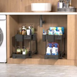 Organess- Gootsteenkast Organizer - Keukenkast Organizer - Keuken Organizer - Uitschuifbaar - Lade Organizer - Aanrecht Organizer - Aanrecht Organiser - Kast Organizer - Badkamer Organizer - Zwart -Thuisopslag 1200x1200 1889