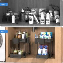 Organess- Gootsteenkast Organizer - Keukenkast Organizer - Keuken Organizer - Uitschuifbaar - Lade Organizer - Aanrecht Organizer - Aanrecht Organiser - Kast Organizer - Badkamer Organizer - Zwart -Thuisopslag 1200x1200 1892