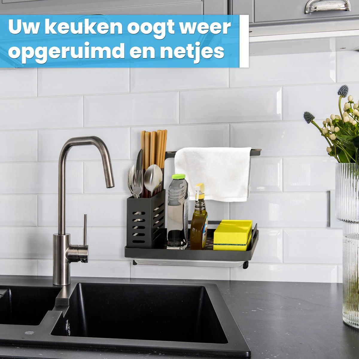 Fixon Aanrecht Organiser - Vaatdoekhouder - Gootsteen Organizer - Keuken Organizers - Afdruiprek - Keuken - Zwart 6 Fixon Aanrecht Organiser - Vaatdoekhouder - Gootsteen Organizer - Keuken Organizers - Afdruiprek - Keuken - Zwart - Afbeelding 4