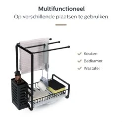 Organess®- Vaatdoekhouder - Aanrecht Organiser - Aanrecht Organizer - Gootsteen Organiser - Gootsteen Organizer - Incl. Premium Afwasborstel - Keuken Organizer - Sponshouder - Sponshouder Gootsteen - Aanrechtbakje -RVS - Zwart -Thuisopslag 1200x1200 1954