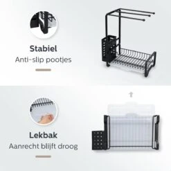 Organess®- Vaatdoekhouder - Aanrecht Organiser - Aanrecht Organizer - Gootsteen Organiser - Gootsteen Organizer - Incl. Premium Afwasborstel - Keuken Organizer - Sponshouder - Sponshouder Gootsteen - Aanrechtbakje -RVS - Zwart -Thuisopslag 1200x1200 1955