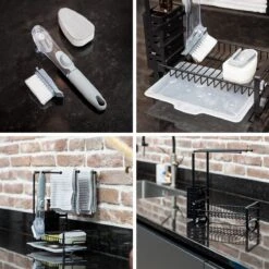 Organess®- Vaatdoekhouder - Aanrecht Organiser - Aanrecht Organizer - Gootsteen Organiser - Gootsteen Organizer - Incl. Premium Afwasborstel - Keuken Organizer - Sponshouder - Sponshouder Gootsteen - Aanrechtbakje -RVS - Zwart -Thuisopslag 1200x1200 1957