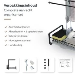 Organess®- Vaatdoekhouder - Aanrecht Organiser - Aanrecht Organizer - Gootsteen Organiser - Gootsteen Organizer - Incl. Premium Afwasborstel - Keuken Organizer - Sponshouder - Sponshouder Gootsteen - Aanrechtbakje -RVS - Zwart -Thuisopslag 1200x1200 1959