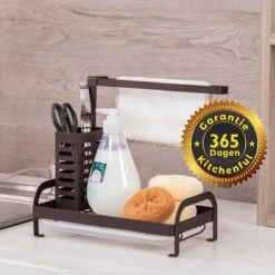 Kitchenful Aanrecht Organiser - Gootsteen Organizer - Vaatdoekhouder - Sponshouder - Keuken Organizer - Opbergrek - Keukenrek - Zwart