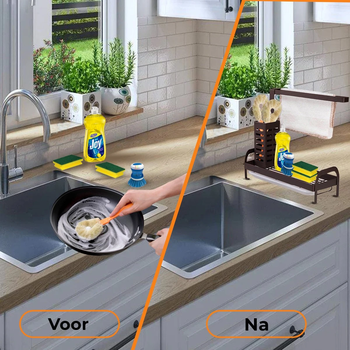 Kitchenful Aanrecht Organiser - Gootsteen Organizer - Vaatdoekhouder - Sponshouder - Keuken Organizer - Opbergrek - Keukenrek - Zwart 4 Kitchenful Aanrecht Organiser - Gootsteen Organizer - Vaatdoekhouder - Sponshouder - Keuken Organizer - Opbergrek - Keukenrek - Zwart - Afbeelding 2