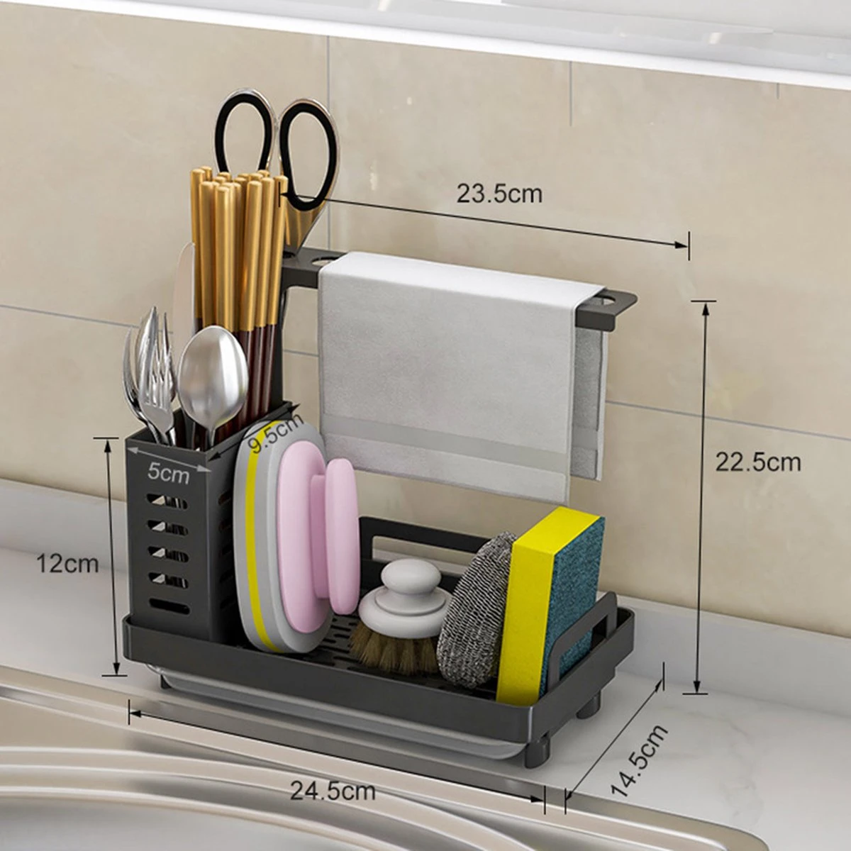 AlShiha® Vaatdoekhouder - Gootsteen Organizer - Aanrecht Organiser - Afdruiprek - Keuken Organizers - Sponshouder - Zwart 7 AlShiha® Vaatdoekhouder - Gootsteen Organizer - Aanrecht Organiser - Afdruiprek - Keuken Organizers - Sponshouder - Zwart - Afbeelding 5