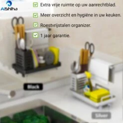 AlShiha® Vaatdoekhouder - Gootsteen Organizer - Aanrecht Organiser - Afdruiprek - Keuken Organizers - Sponshouder - Zwart 21 AlShiha® Vaatdoekhouder - Gootsteen Organizer - Aanrecht Organiser - Afdruiprek - Keuken Organizers - Sponshouder - Zwart -Thuisopslag 1200x1200 2003
