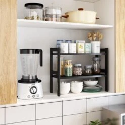 BROËL™ Organizer - Bureau Organizer - Aanrecht Organiser - Keukenrek - Kruidenrek - Keuken Organizers - Kast Organizer - Gootsteenkast Organizer - Badkamer Organizer - Zwart – Tweelaags - Metaal – Robuust -Thuisopslag 1200x1200 2015