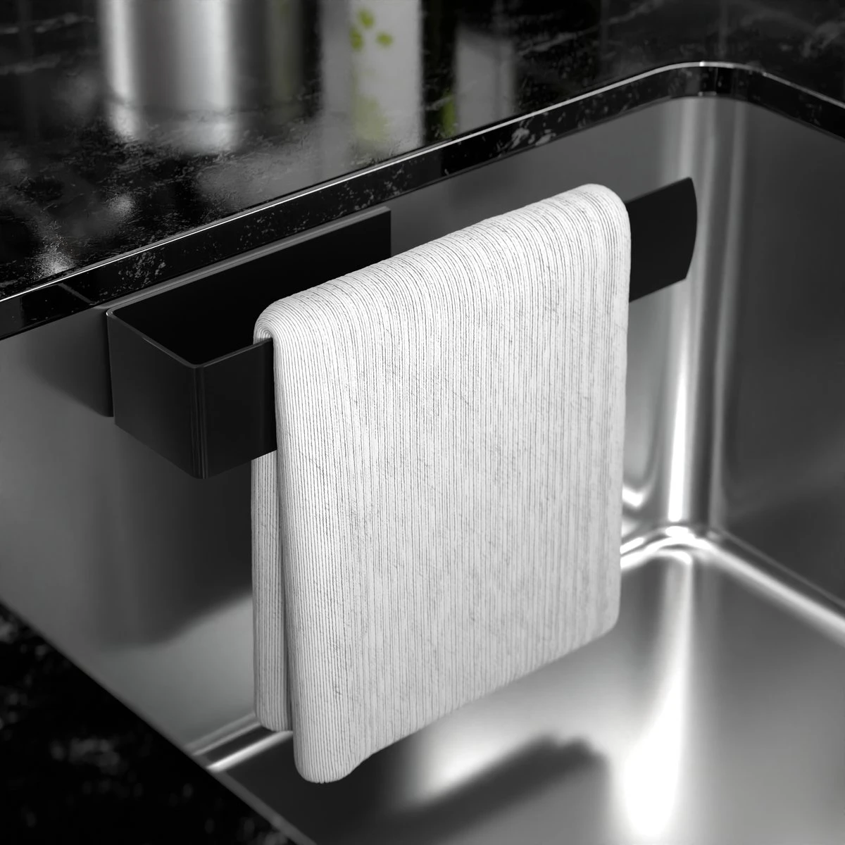Noswo Vaatdoekhouder - Gootsteen Organizer - Aanrecht & Keuken - RVS - Zwart 4 Noswo Vaatdoekhouder - Gootsteen Organizer - Aanrecht & Keuken - RVS - Zwart - Afbeelding 2