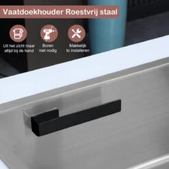 Lopoleis Vaatdoekhouder RVS – Mat Zwart – Keuken Organizers – Keuken Accessoires - Aanrecht Organiser