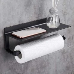 Keukenrolhouder Zwart - Wandplank - Hangend - Zelfklevend - Aanrecht Organizer -Thuisopslag 1200x1200 2046